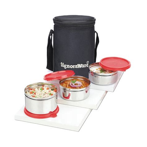 signoraware executive stainless steel lunch box set set of 3|signoraware lunch box steel.